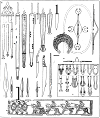  Armement du 5" siècle av. J.-C., période de transition entre le $1^{er}$ et le $2^{nd}$ Age du Fer.[(ref>[[10_minutes:1_article:armement_celtique_en_europe_chronologie_de_son_evolution_technologique_du_5_au_1_rapin]])]